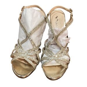 Touch of Nina Vionna Metallic Gold Sparkle Party Sandal Heels 8.5